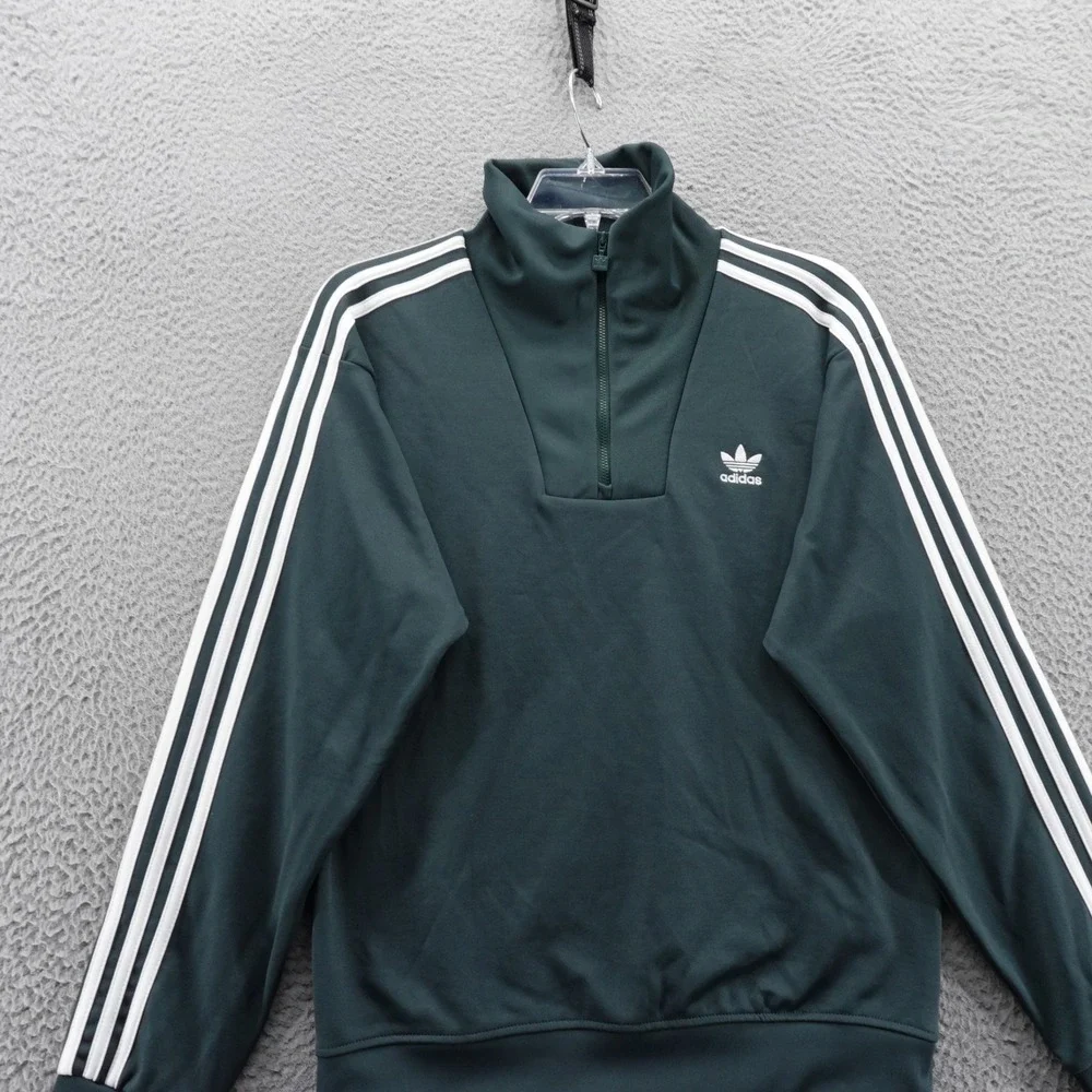 Adidas Originals Funnel Neck Track Top Mens Small Green White 1/4 Zip Pullover